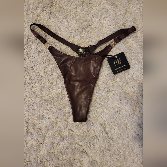 COPY - NWT Honey Birdette EMILY Faux Leather Mahogany Thong Sz L - Picture 4 of 5